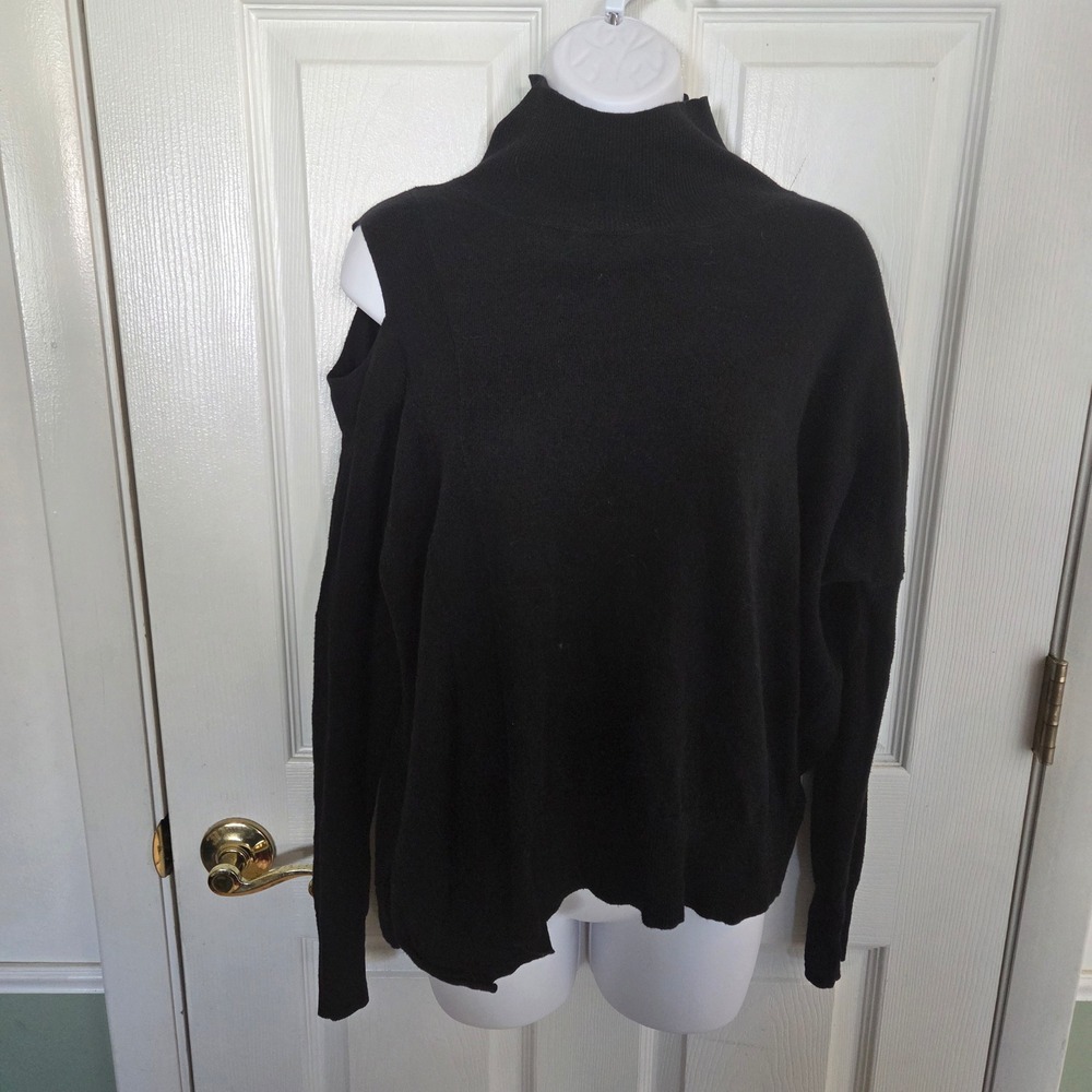 AllSaints Cecily Coco Jumper Black Cold Shoulder Mock Neck Cotton Sweater Small